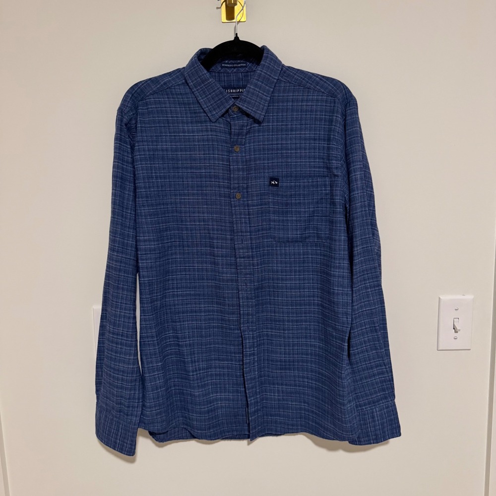 Fish Hippie Rumfront Collection Mens Blue Textured Grid Button Down Shirt Size M